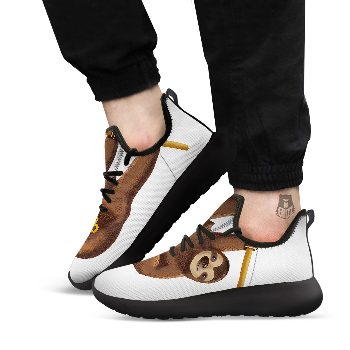 Sloth Happy Print Black Athletic Shoes-grizzshop
