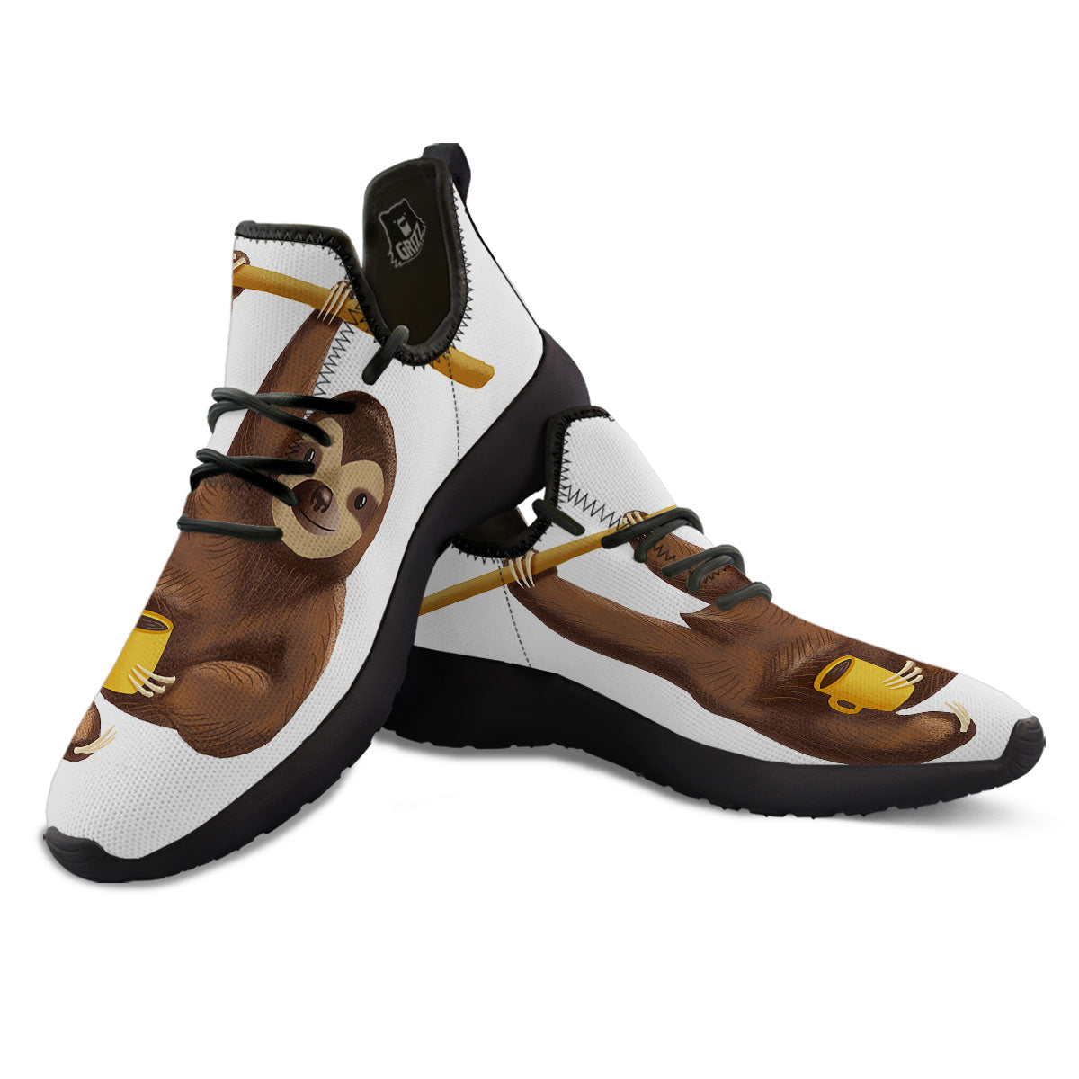 Sloth Happy Print Black Athletic Shoes-grizzshop