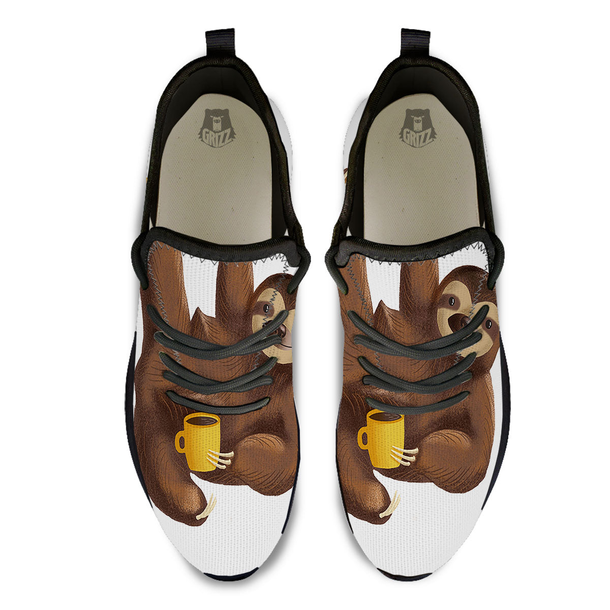 Sloth Happy Print Black Athletic Shoes-grizzshop