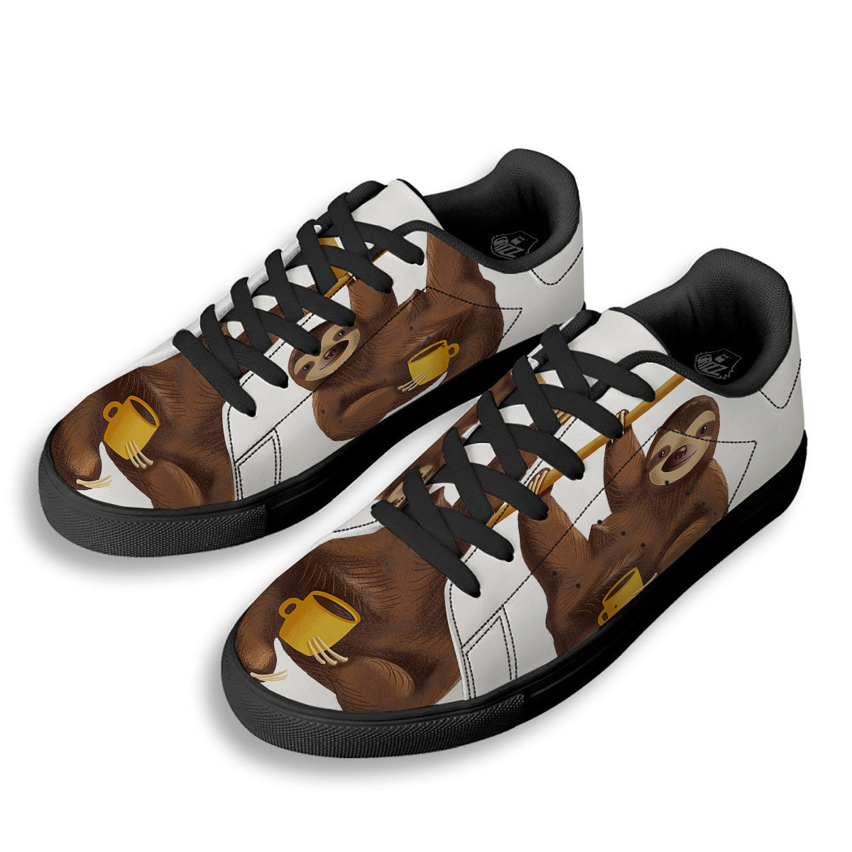 Sloth Happy Print Black Low Top Sneakers-grizzshop