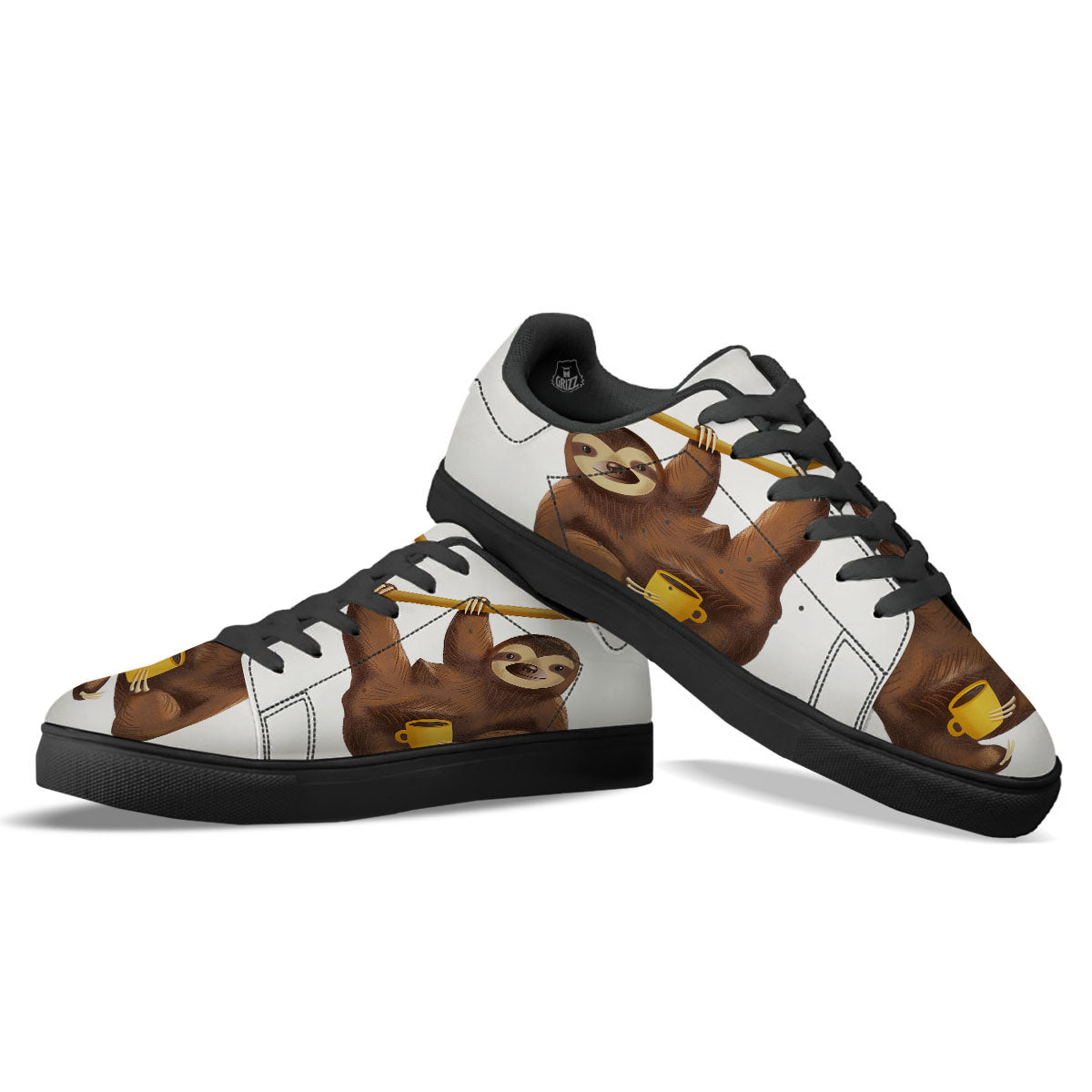 Sloth Happy Print Black Low Top Sneakers-grizzshop