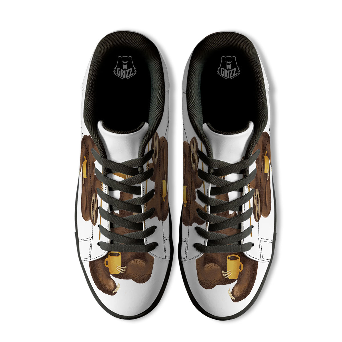 Sloth Happy Print Black Low Top Sneakers-grizzshop