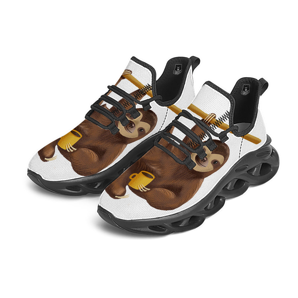 Sloth Happy Print Black Running Shoes-grizzshop