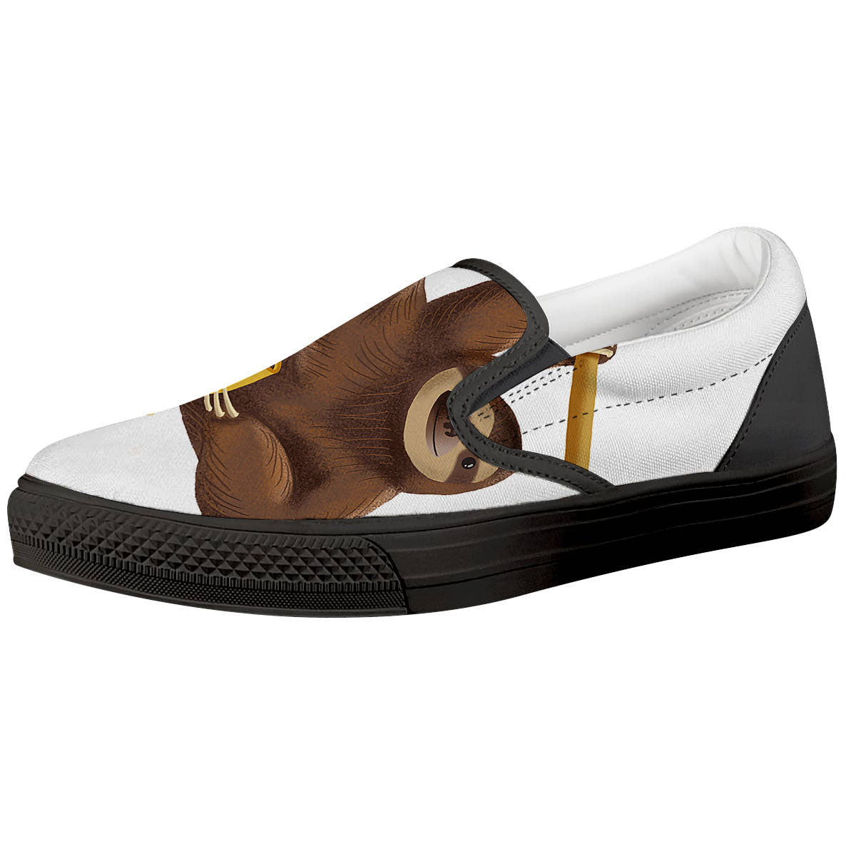Sloth Happy Print Black Slip On Shoes-grizzshop