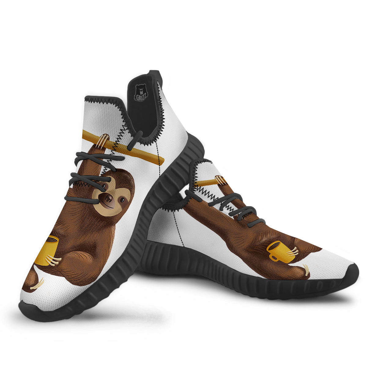 Sloth Happy Print Black Walking Shoes-grizzshop