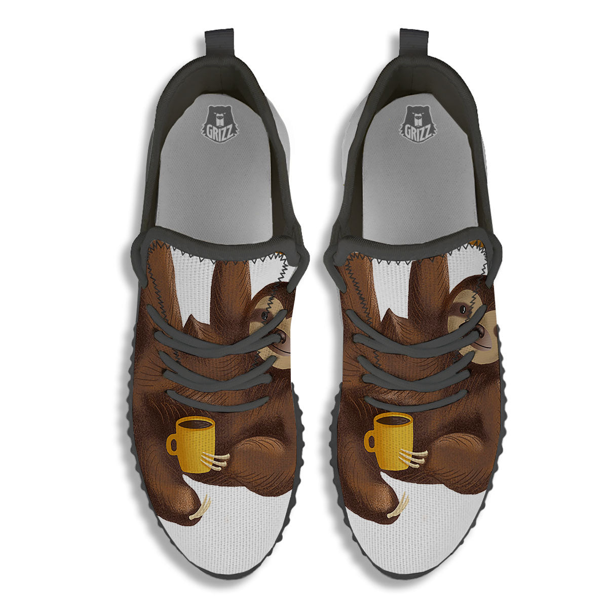 Sloth Happy Print Black Walking Shoes-grizzshop