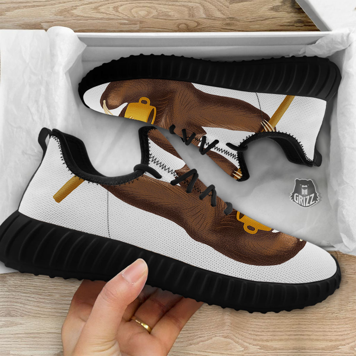 Sloth Happy Print Black Walking Shoes-grizzshop