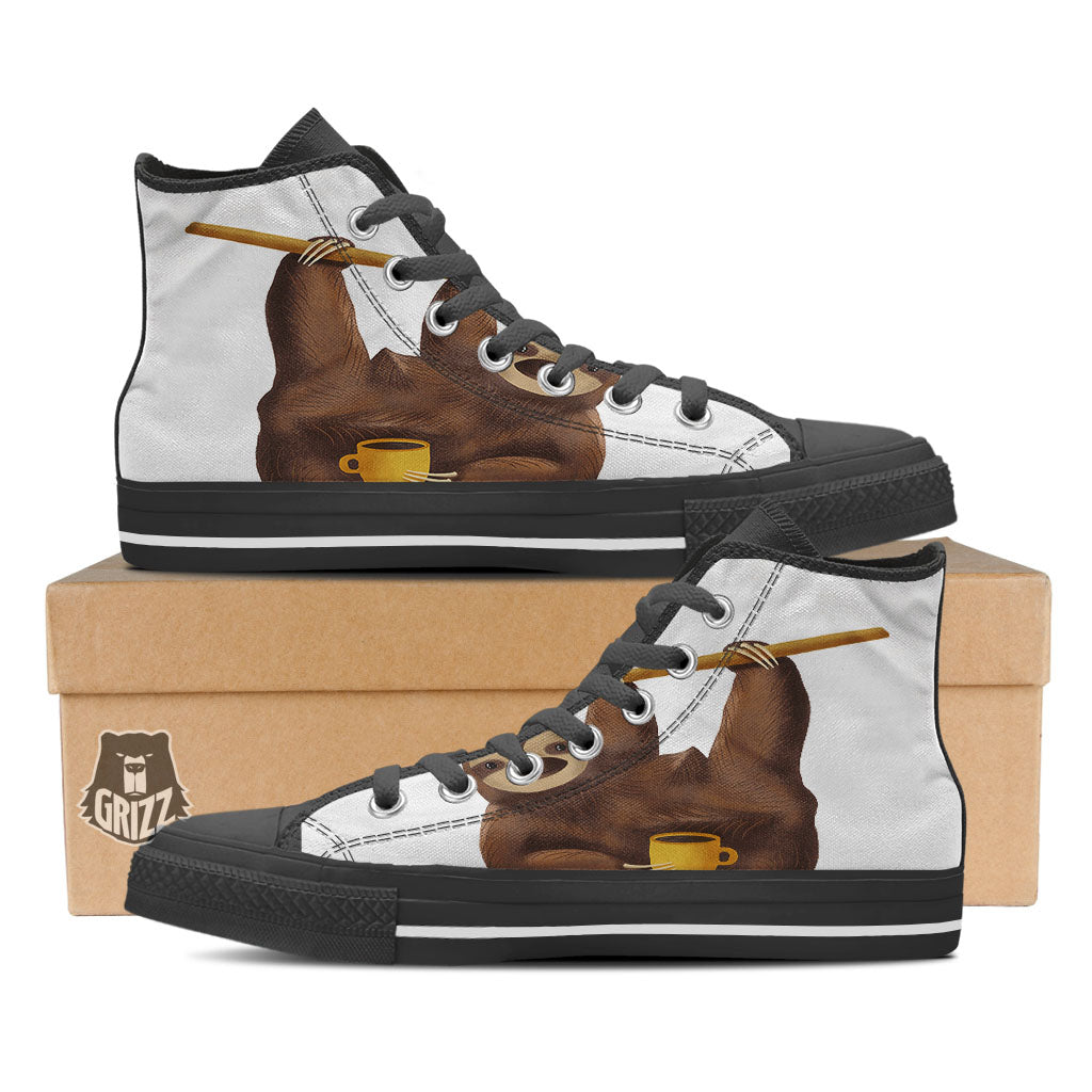 Sloth Happy Print High Top Shoes-grizzshop