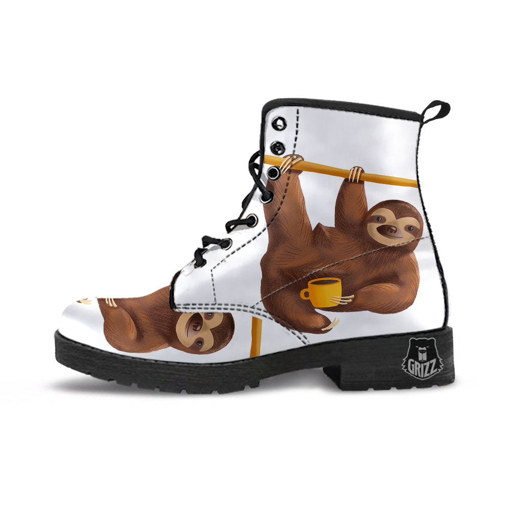 Sloth Happy Print Leather Boots-grizzshop