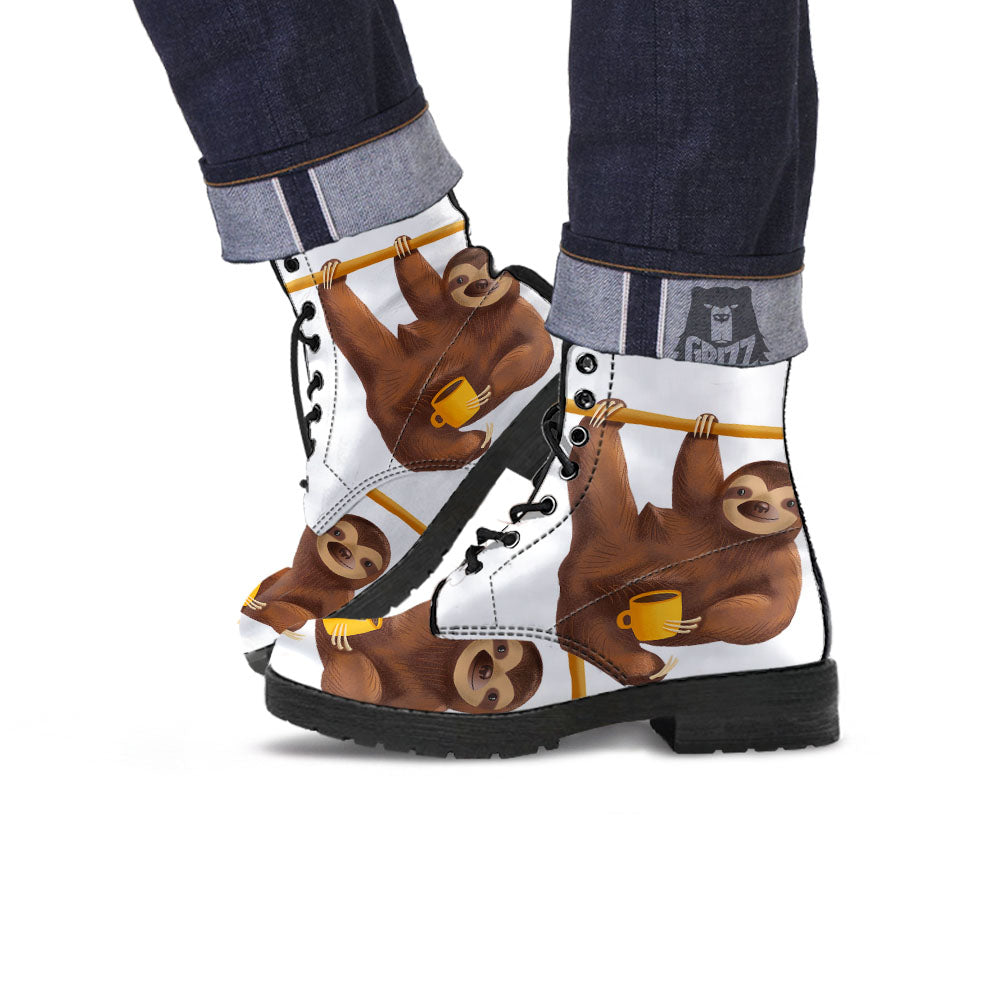 Sloth Happy Print Leather Boots-grizzshop