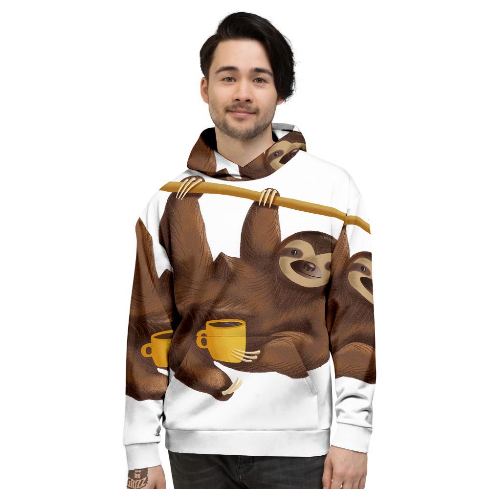Sloth Happy Print Men's Hoodie-grizzshop