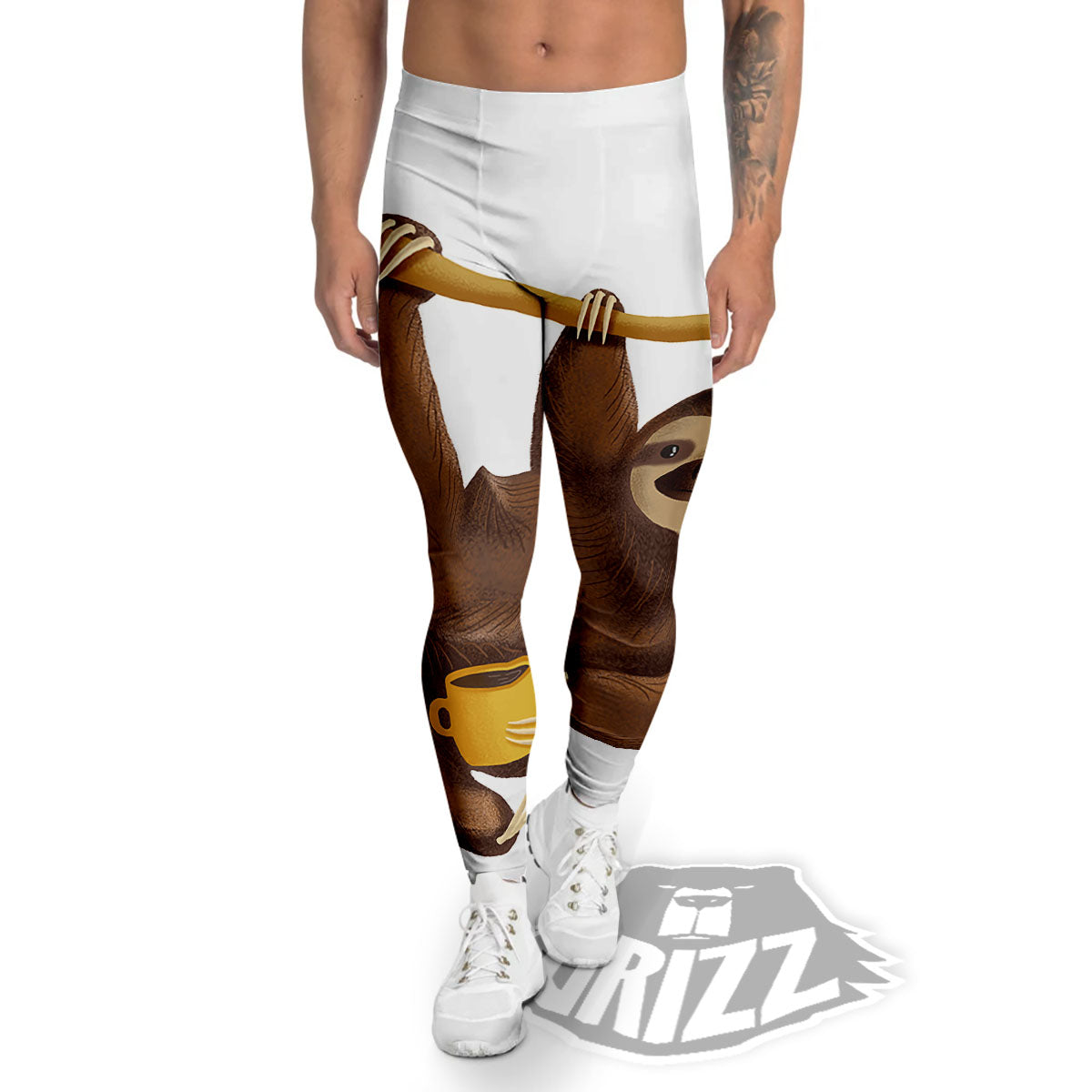Sloth Happy Print Men's Leggings-grizzshop
