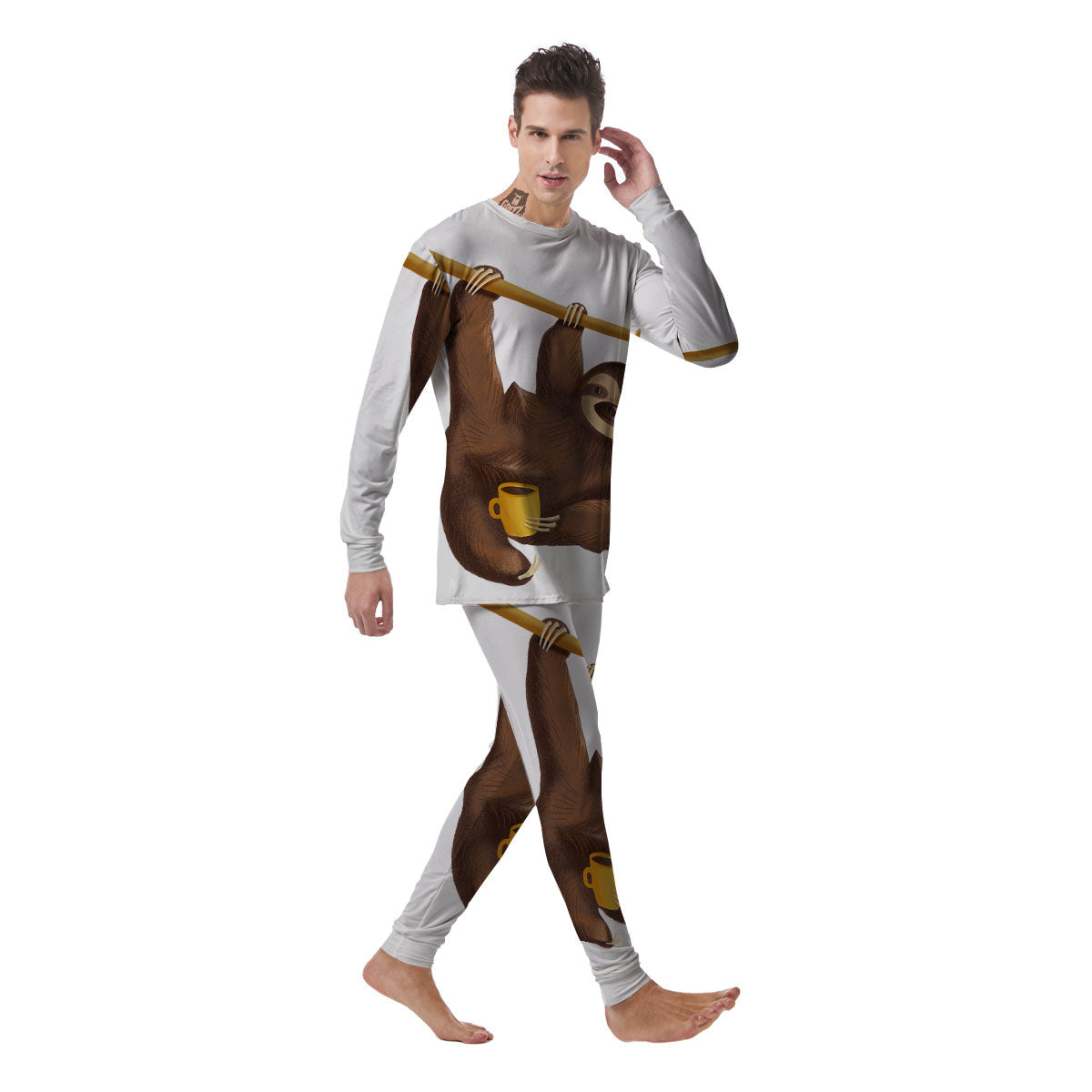 Sloth Happy Print Men's Pajamas-grizzshop