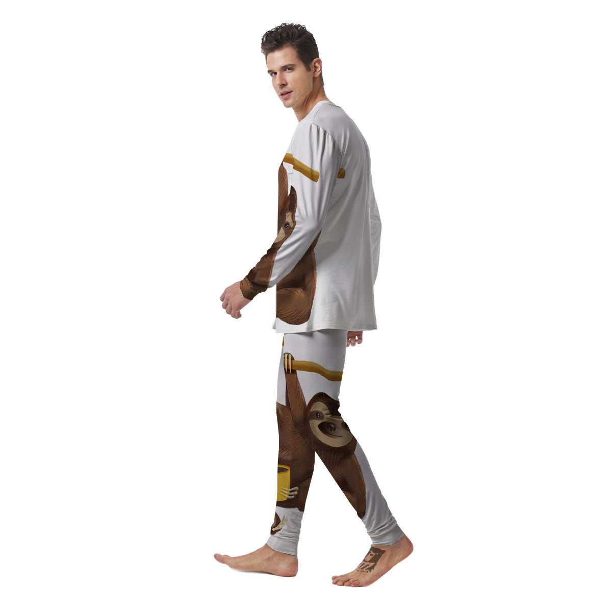 Sloth Happy Print Men's Pajamas-grizzshop