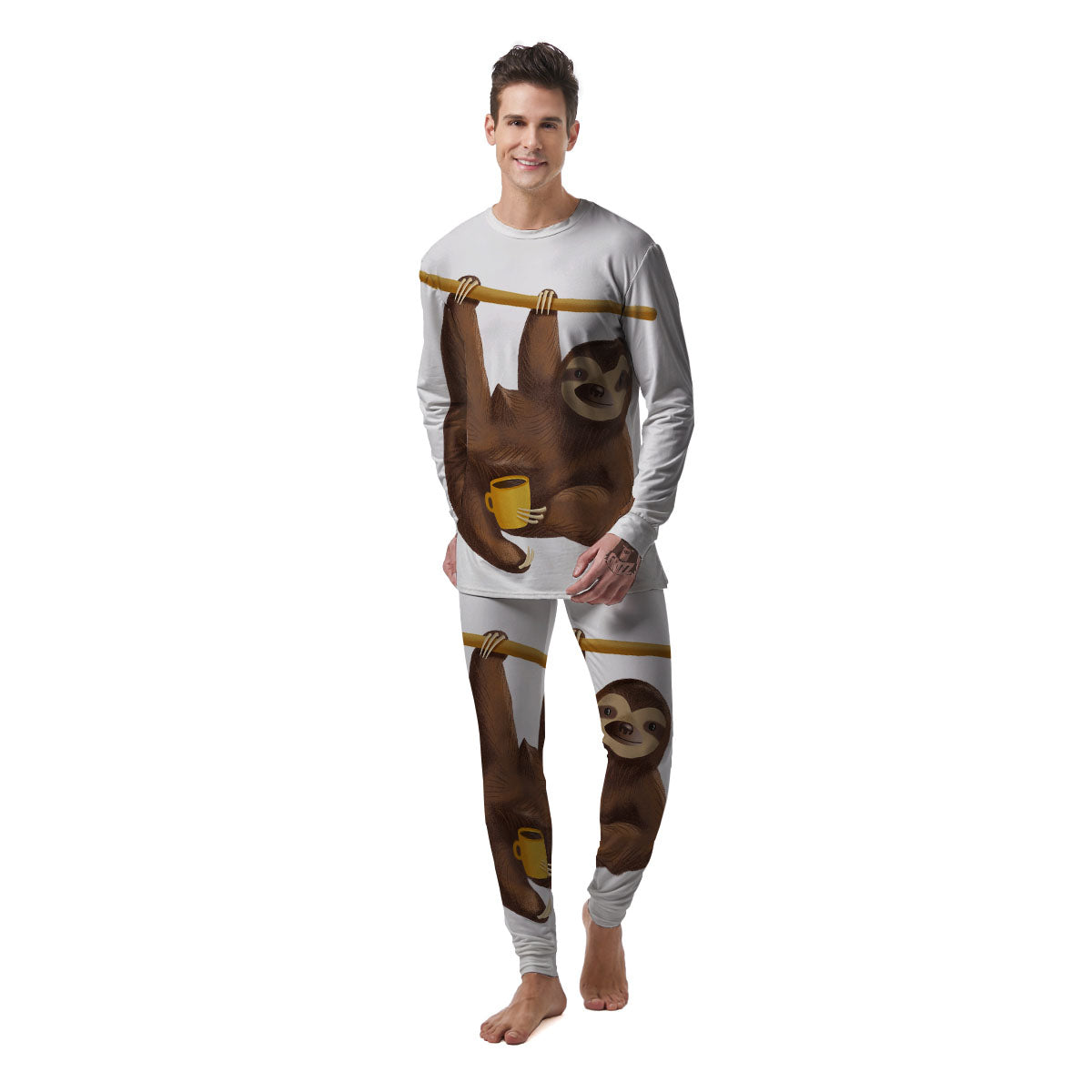 Sloth Happy Print Men's Pajamas-grizzshop