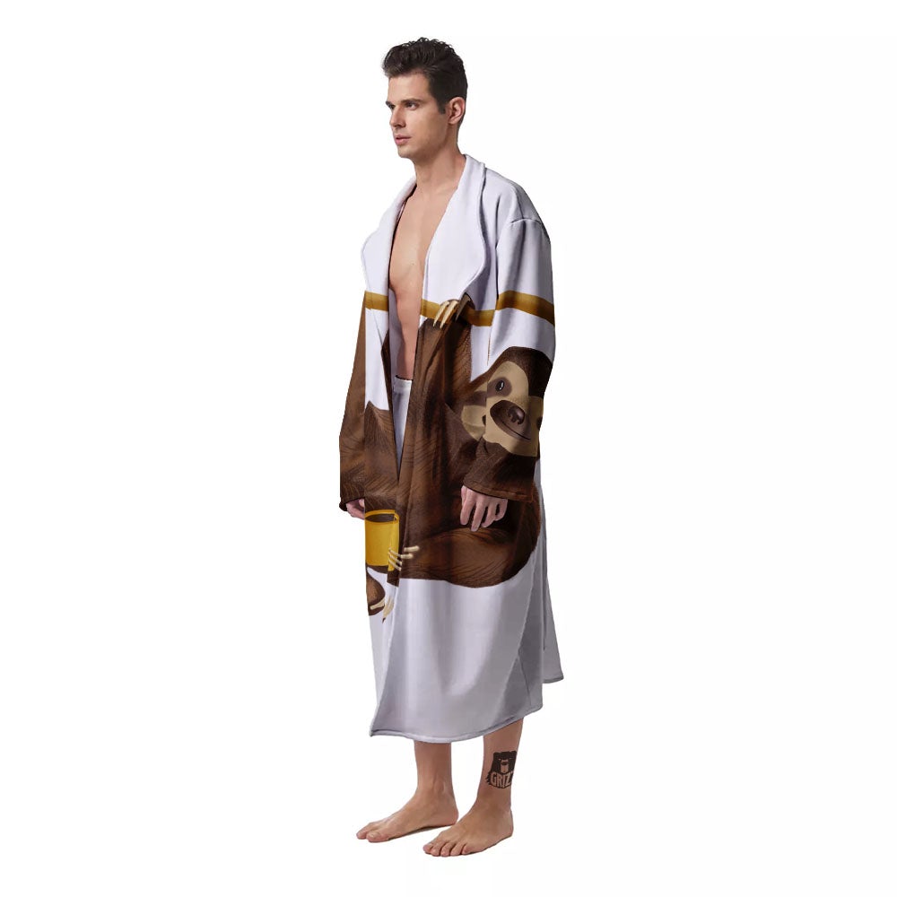 Sloth Happy Print Men's Robe-grizzshop