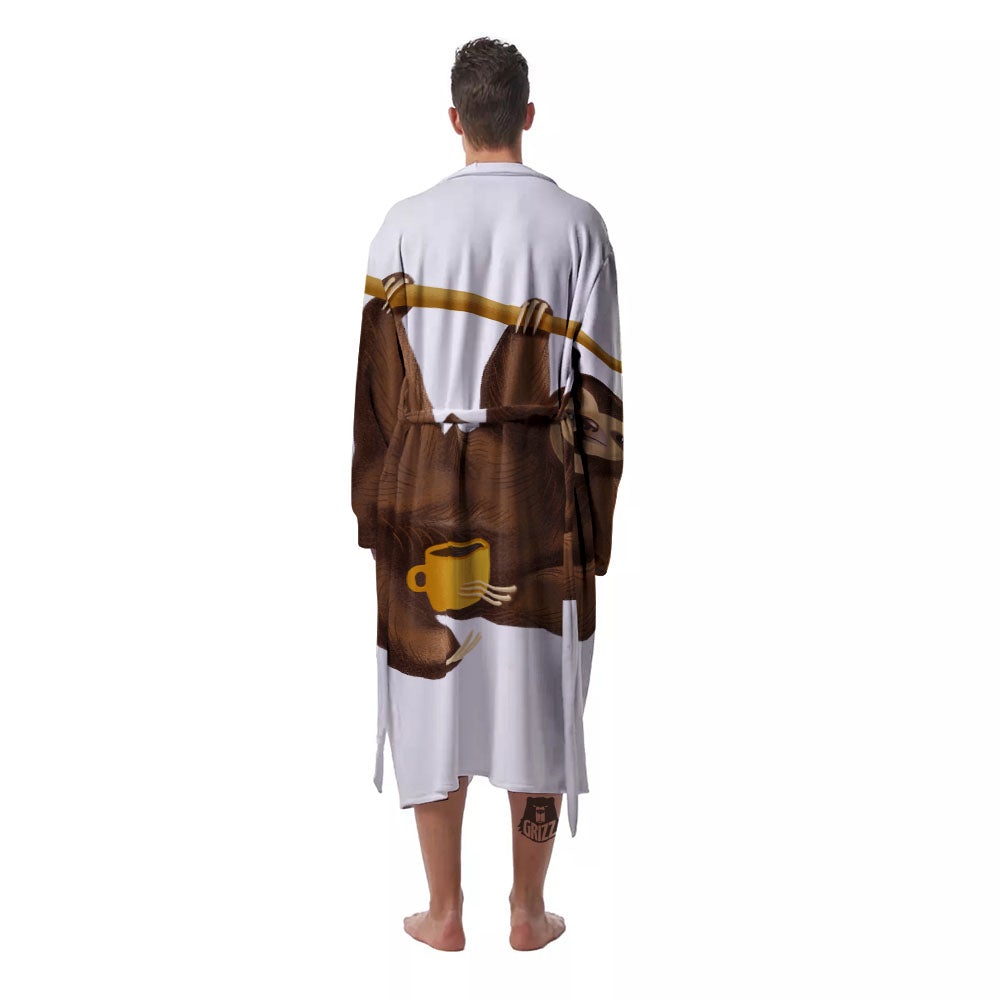 Sloth Happy Print Men's Robe-grizzshop