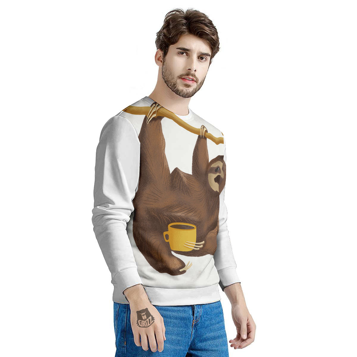Sloth Happy Print Men's Sweatshirt-grizzshop