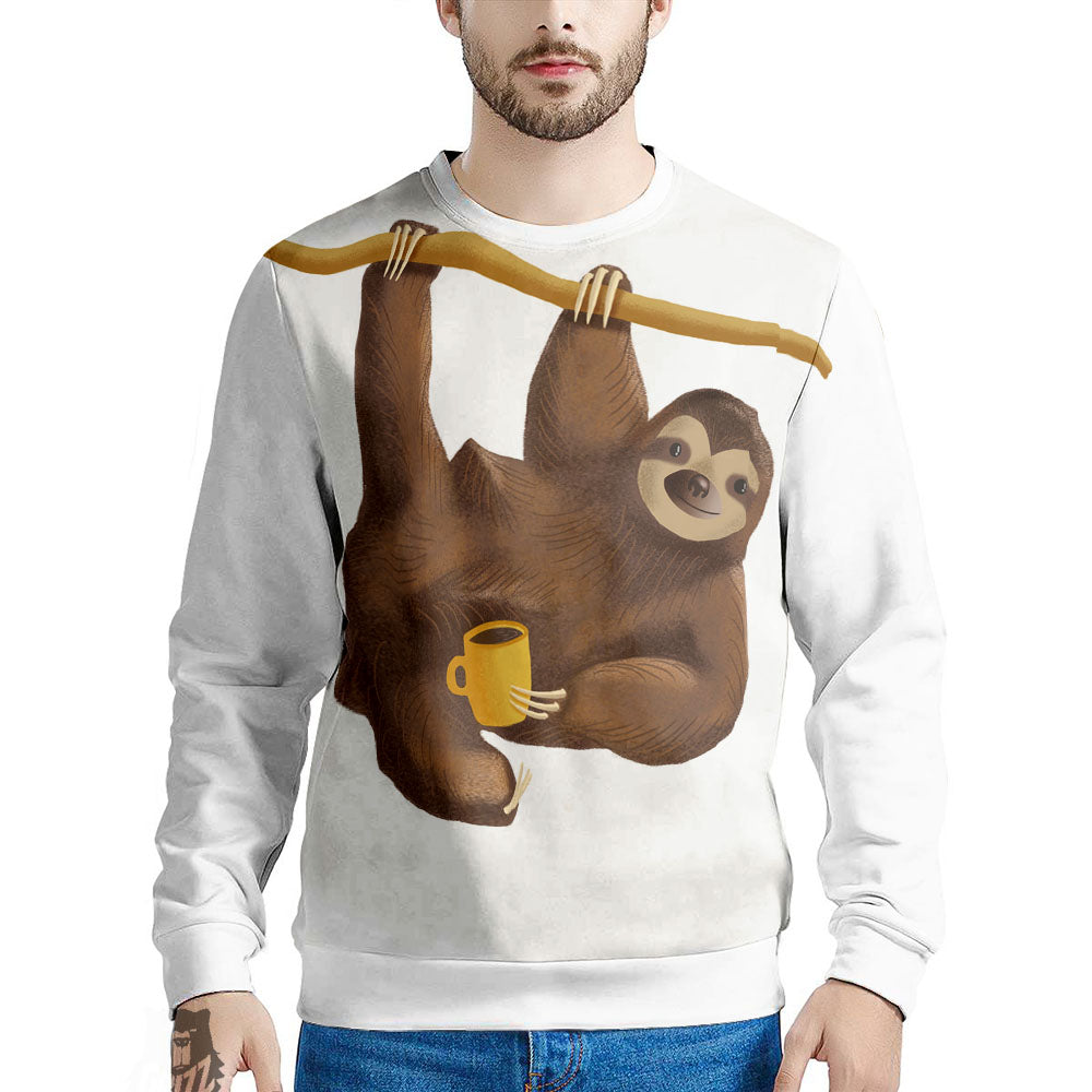 Sloth Happy Print Men's Sweatshirt-grizzshop
