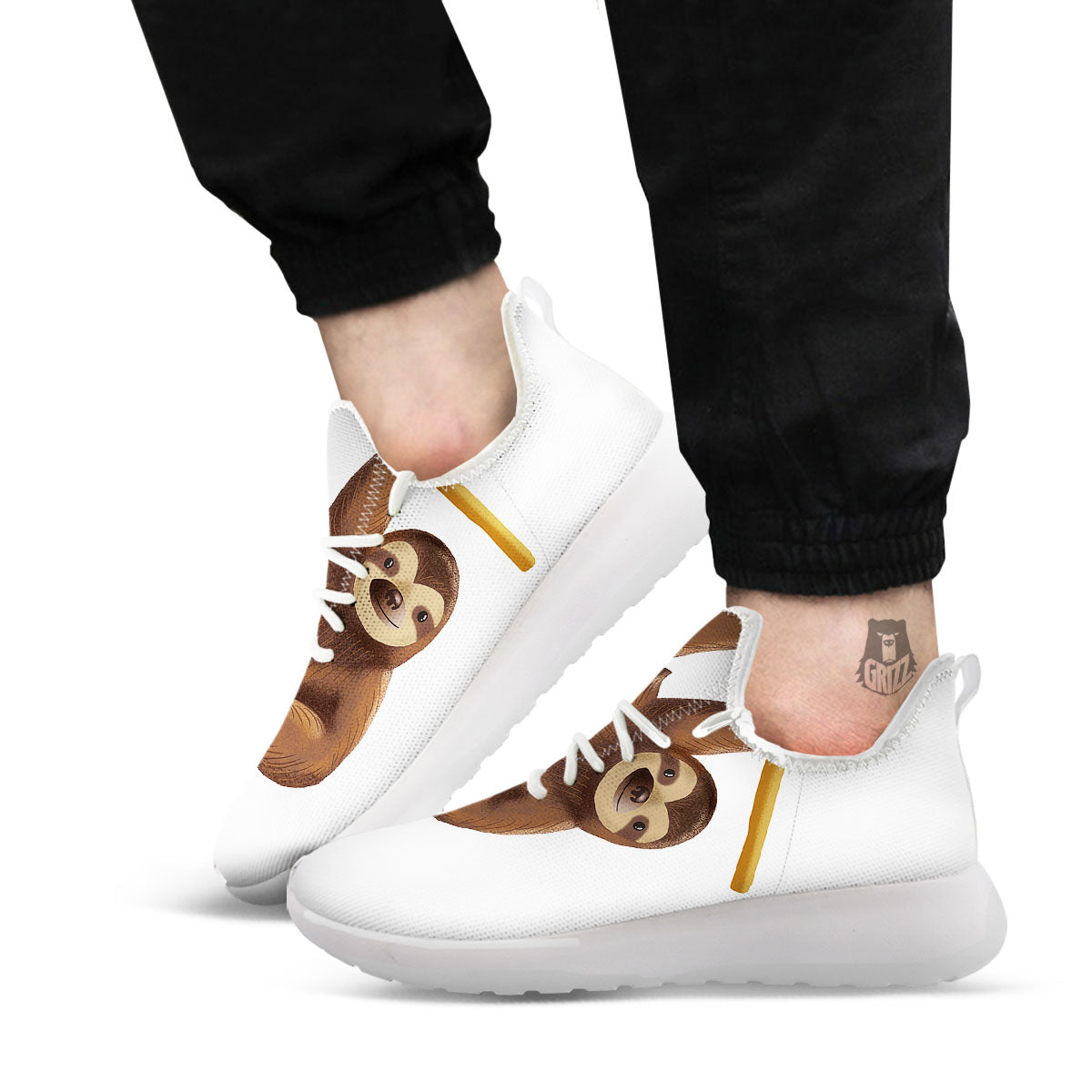 Sloth Happy Print White Athletic Shoes-grizzshop