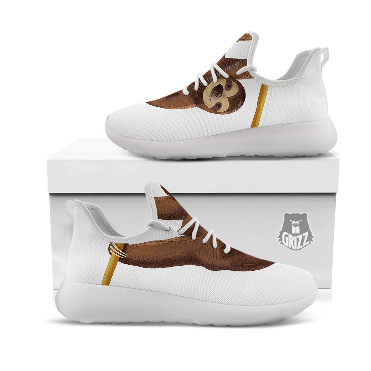 Sloth Happy Print White Athletic Shoes-grizzshop