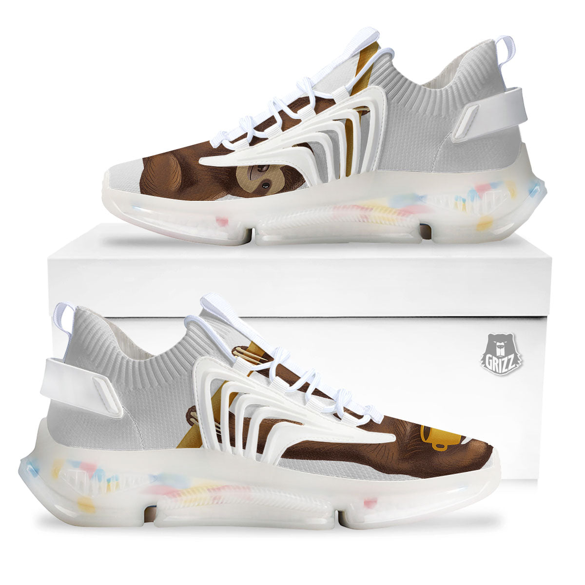 Sloth Happy Print White Gym Shoes-grizzshop