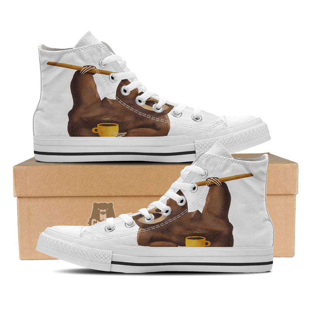 Sloth Happy Print White High Top Shoes-grizzshop