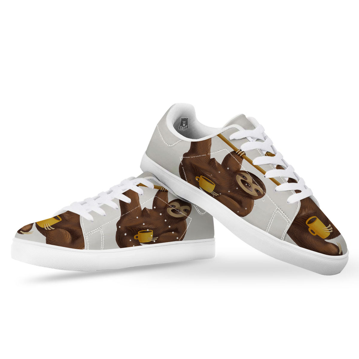 Sloth Happy Print White Low Top Sneakers-grizzshop