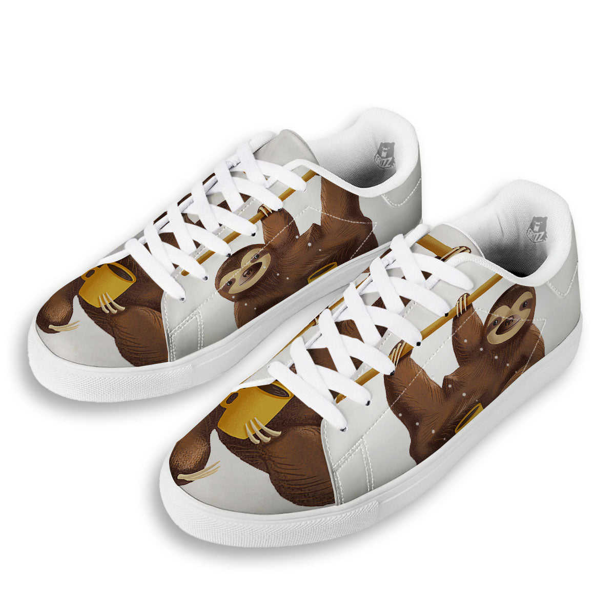 Sloth Happy Print White Low Top Sneakers-grizzshop