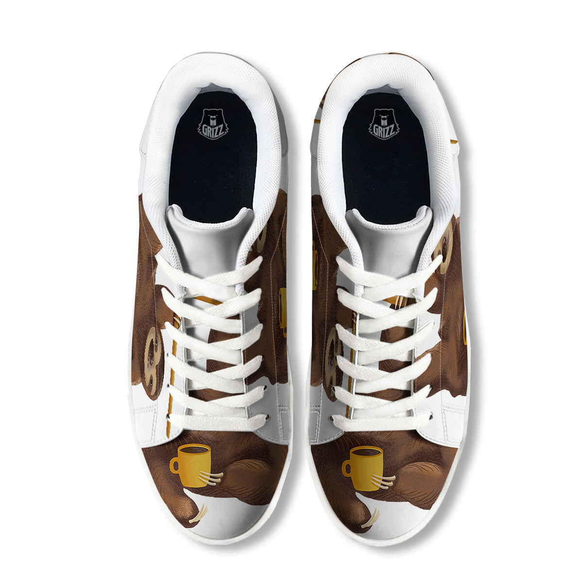 Sloth Happy Print White Low Top Sneakers-grizzshop
