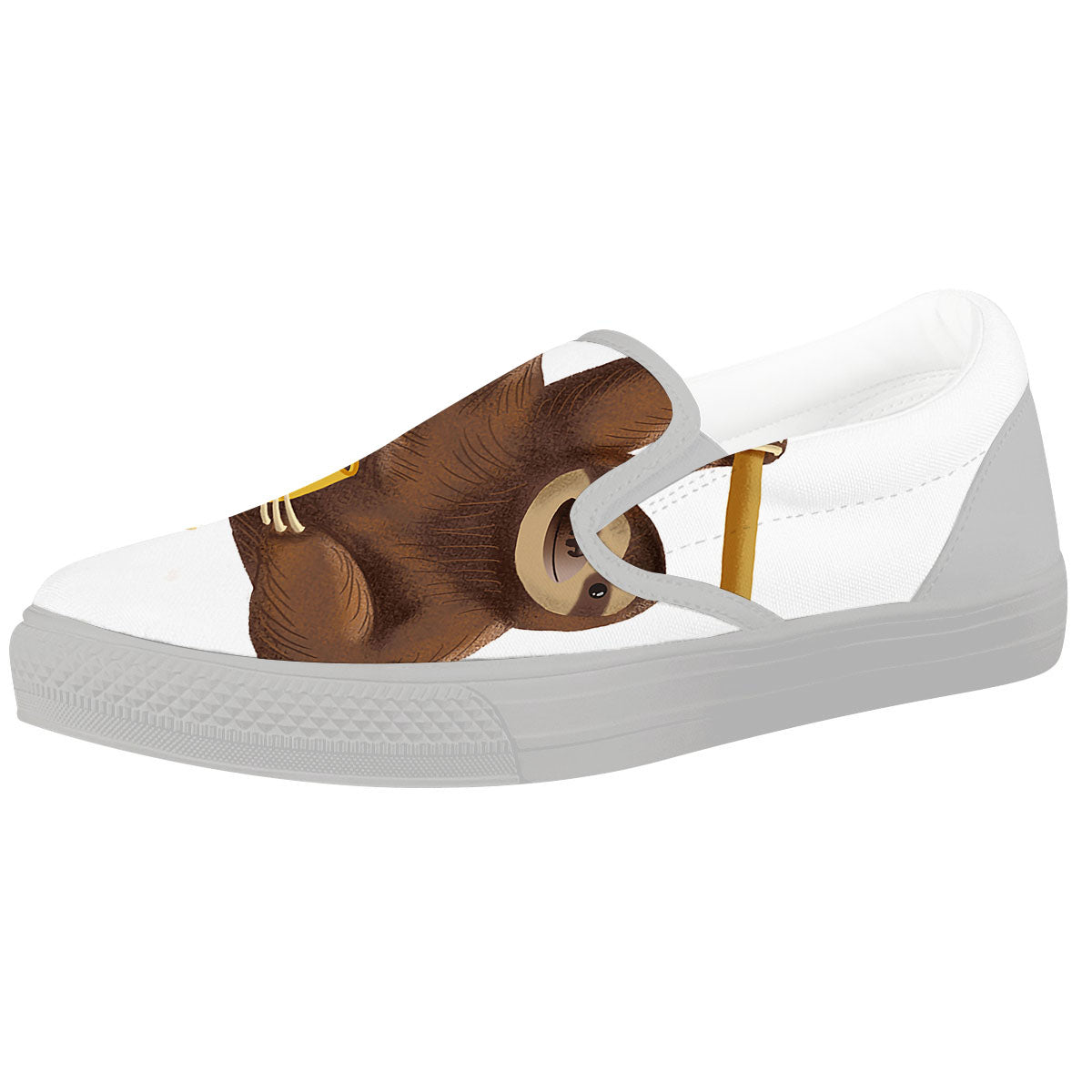 Sloth Happy Print White Slip On Shoes-grizzshop