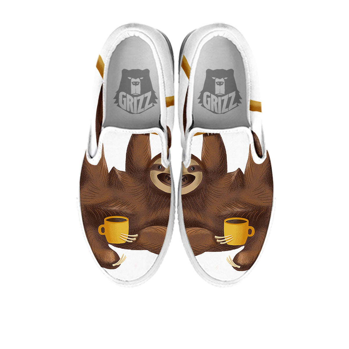 Sloth Happy Print White Slip On Shoes-grizzshop
