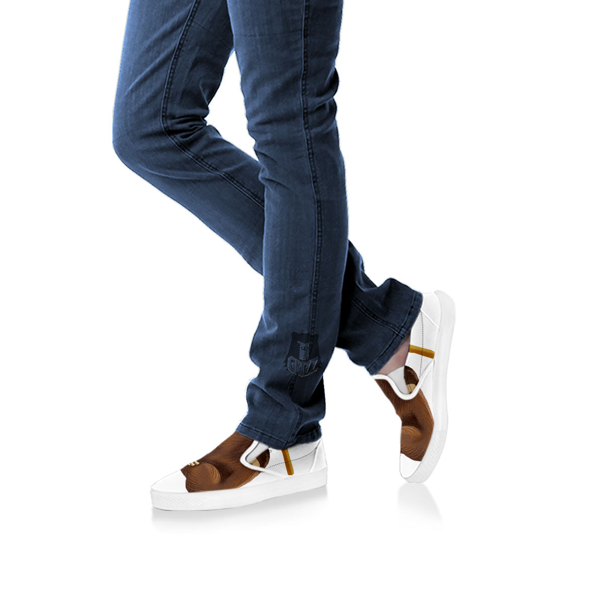 Sloth Happy Print White Slip On Shoes-grizzshop