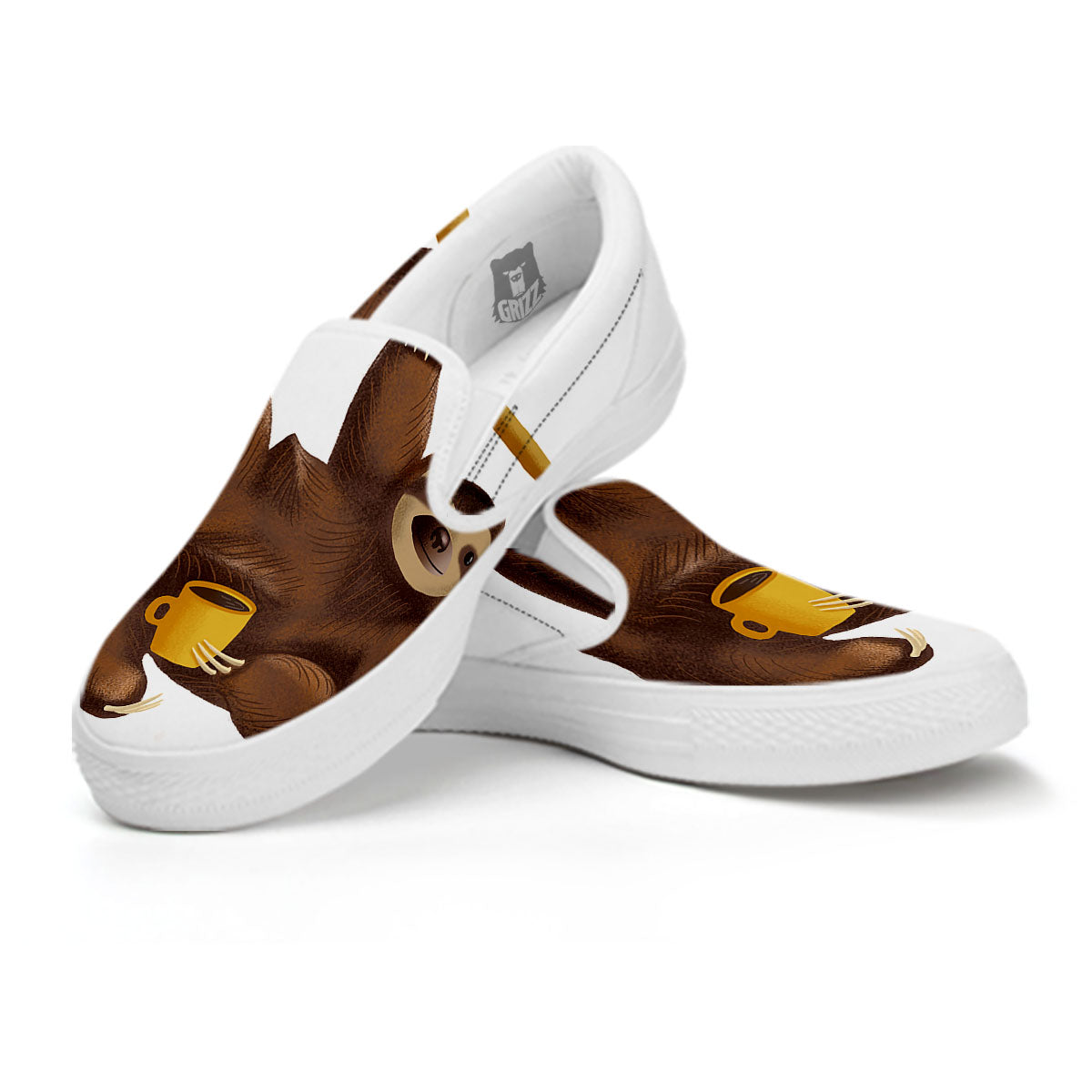 Sloth Happy Print White Slip On Shoes-grizzshop