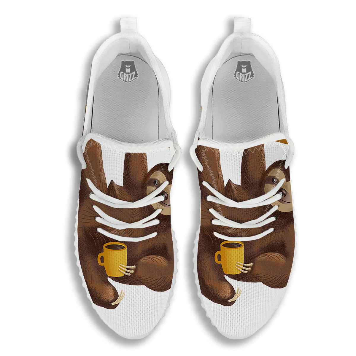 Sloth Happy Print White Walking Shoes-grizzshop