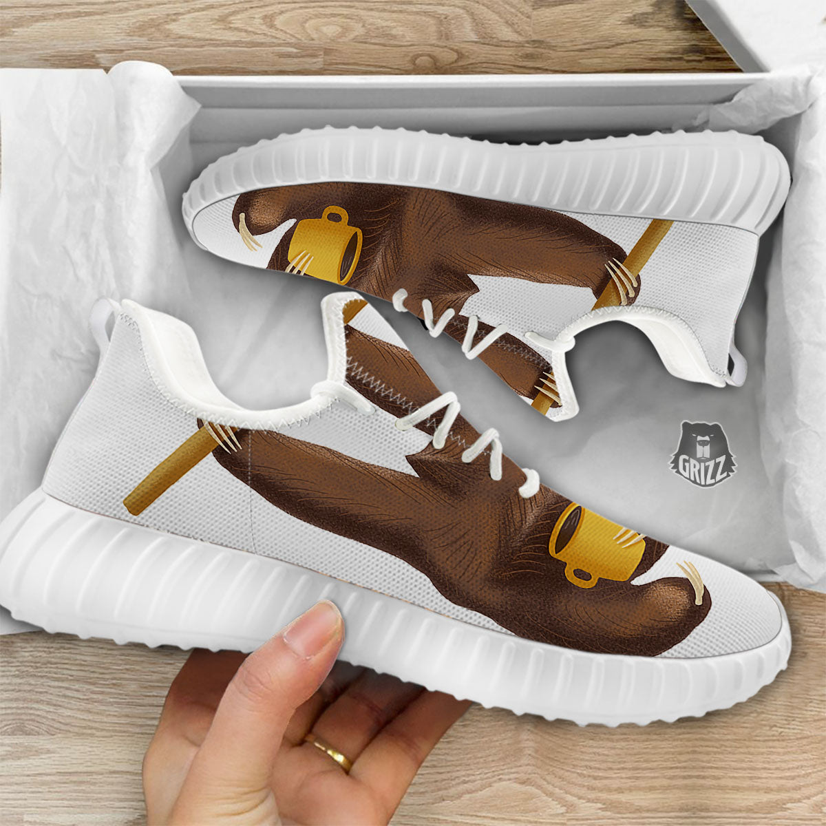 Sloth Happy Print White Walking Shoes-grizzshop