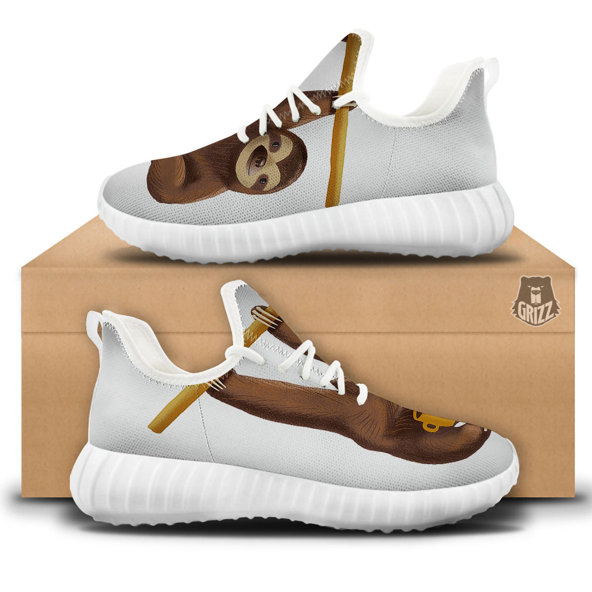 Sloth Happy Print White Walking Shoes-grizzshop