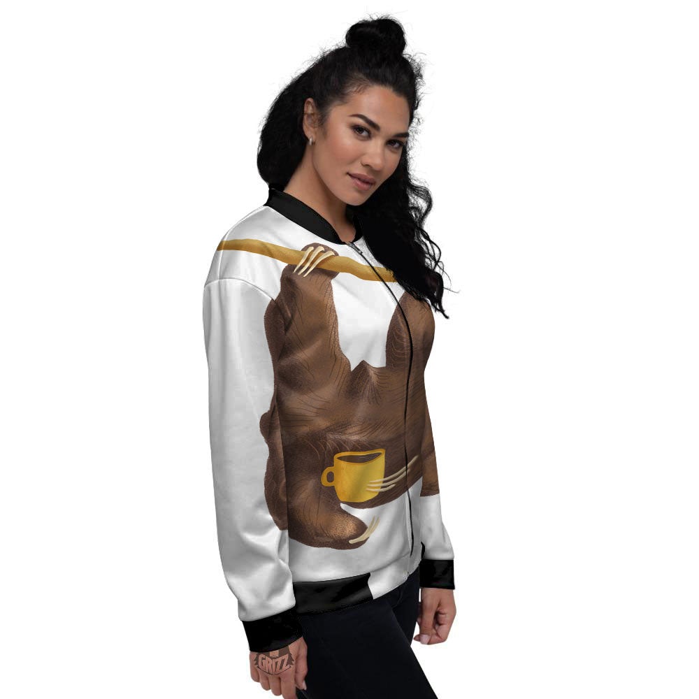 Sloth Happy Print Women's Bomber Jacket-grizzshop