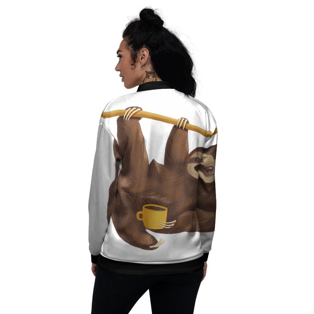 Sloth Happy Print Women's Bomber Jacket-grizzshop