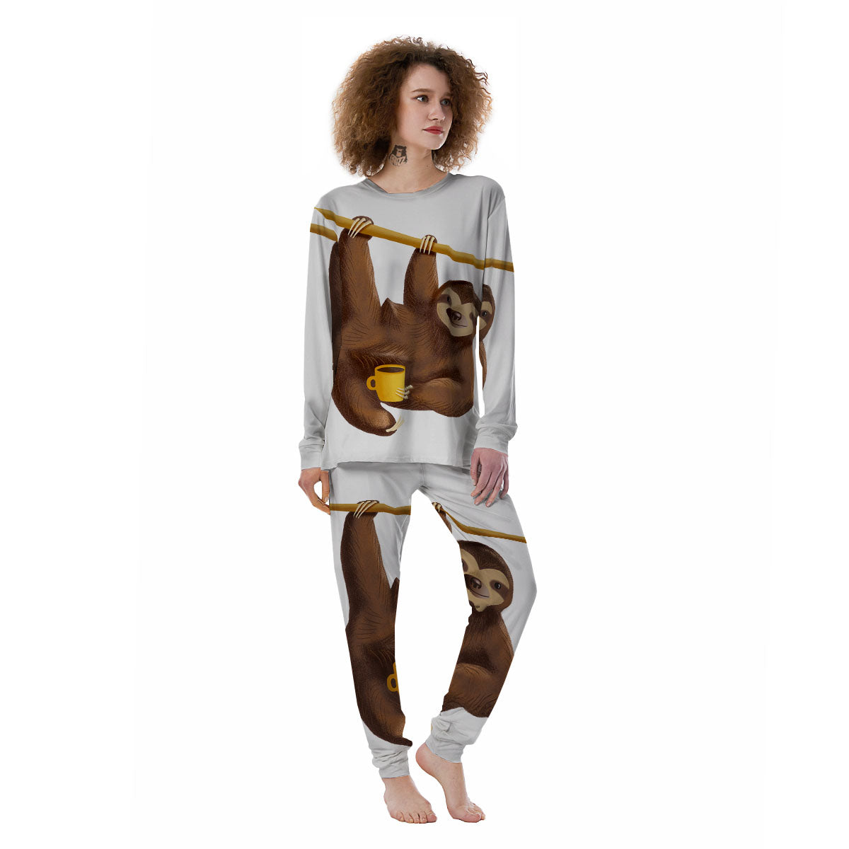 Sloth Happy Print Women's Pajamas-grizzshop