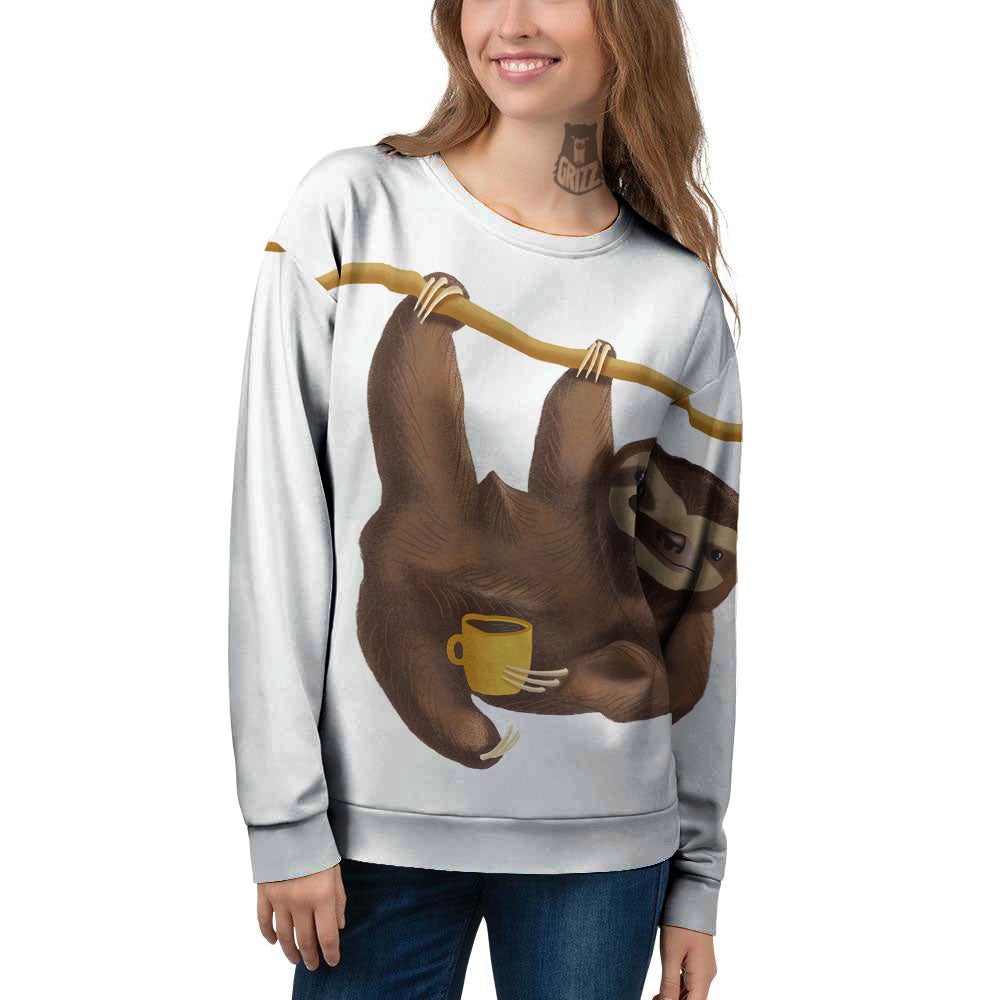 Sloth Happy Print Women's Sweatshirt-grizzshop