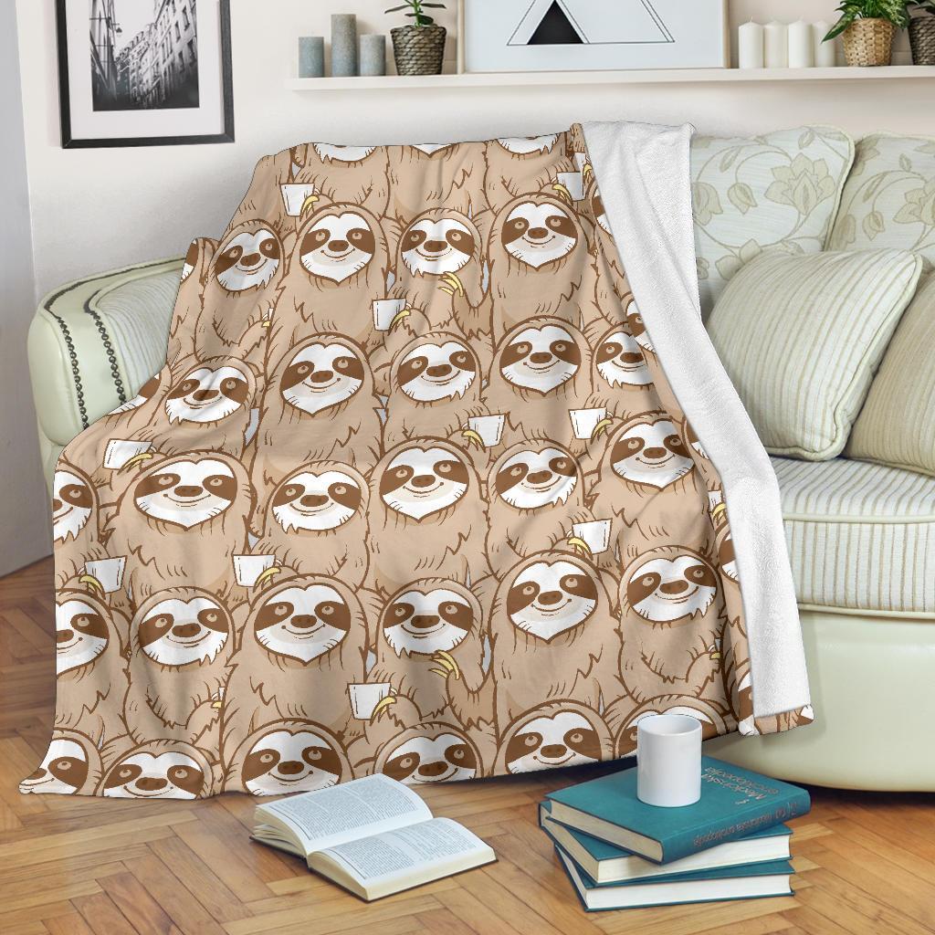 Sloth Pattern Print Blanket-grizzshop