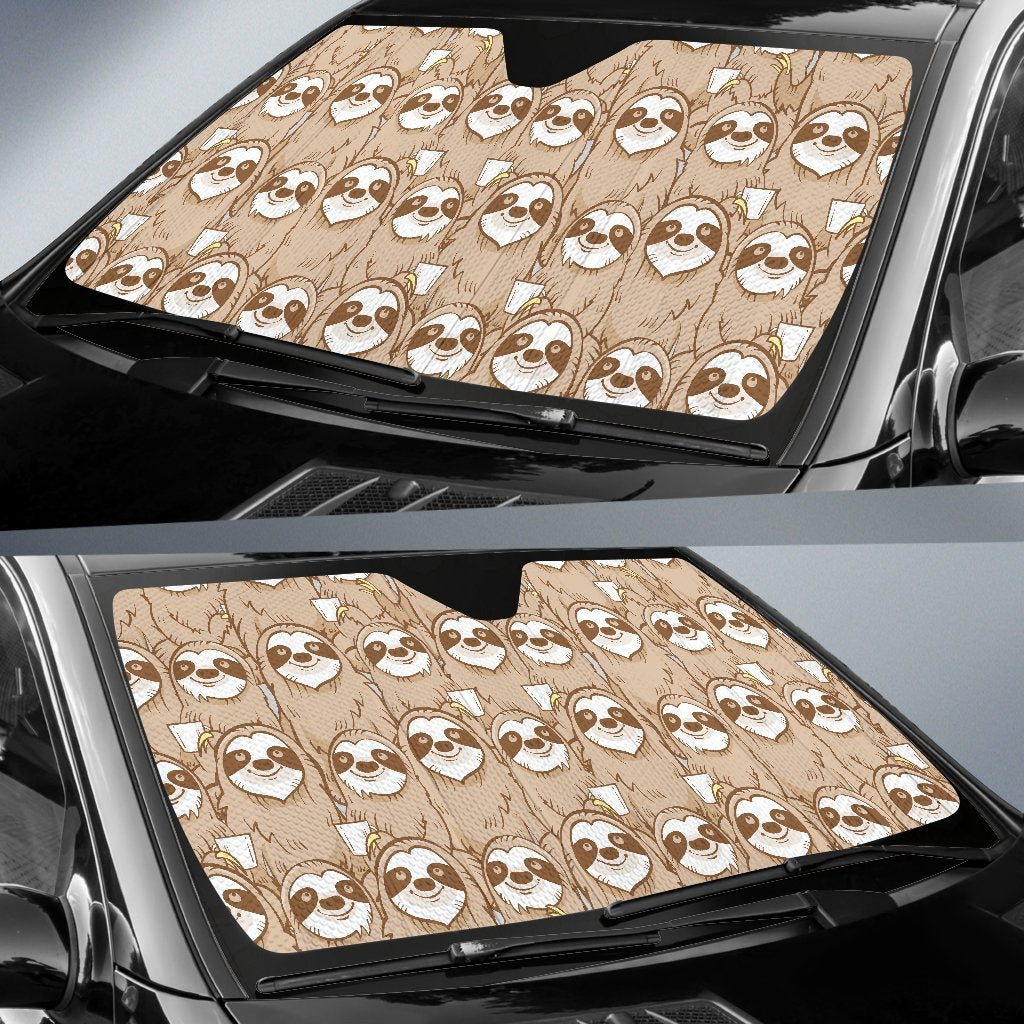 Sloth Pattern Print Car Sun Shade-grizzshop