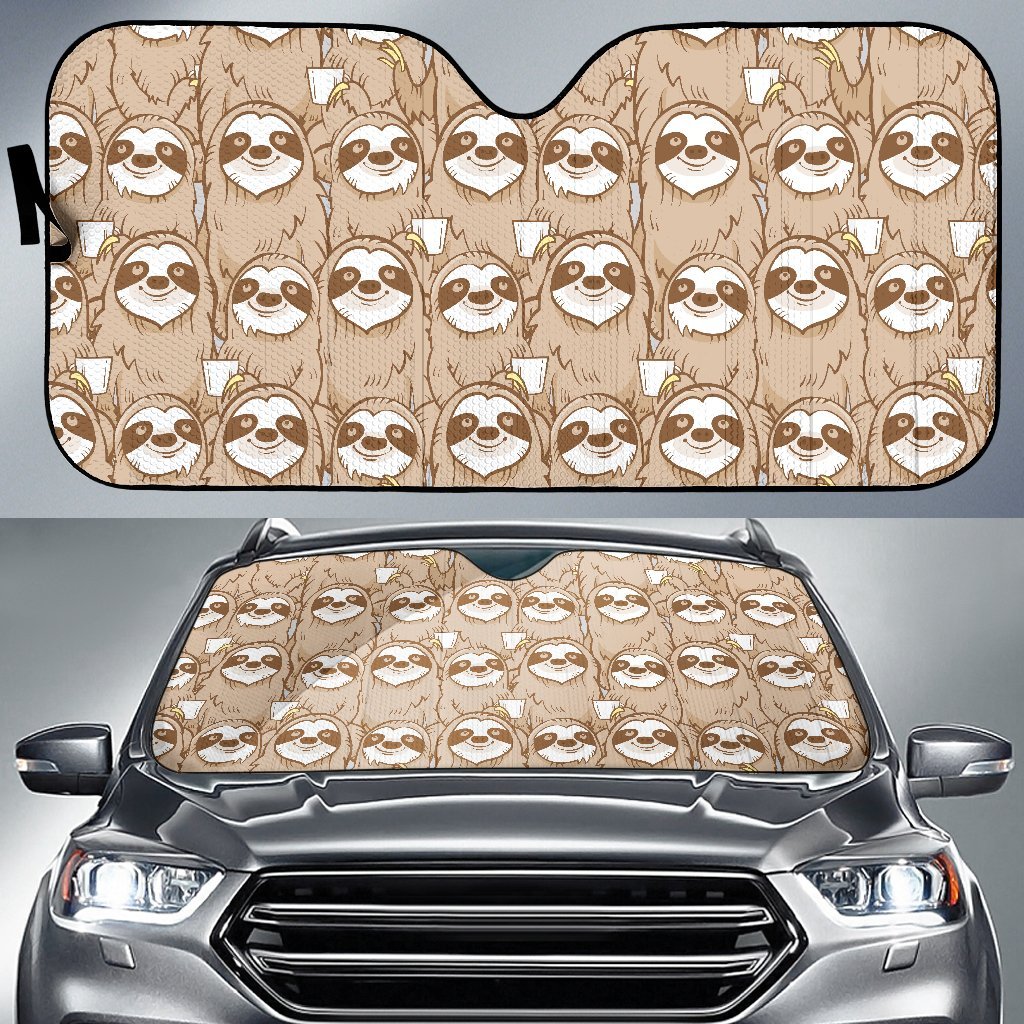 Sloth Pattern Print Car Sun Shade-grizzshop