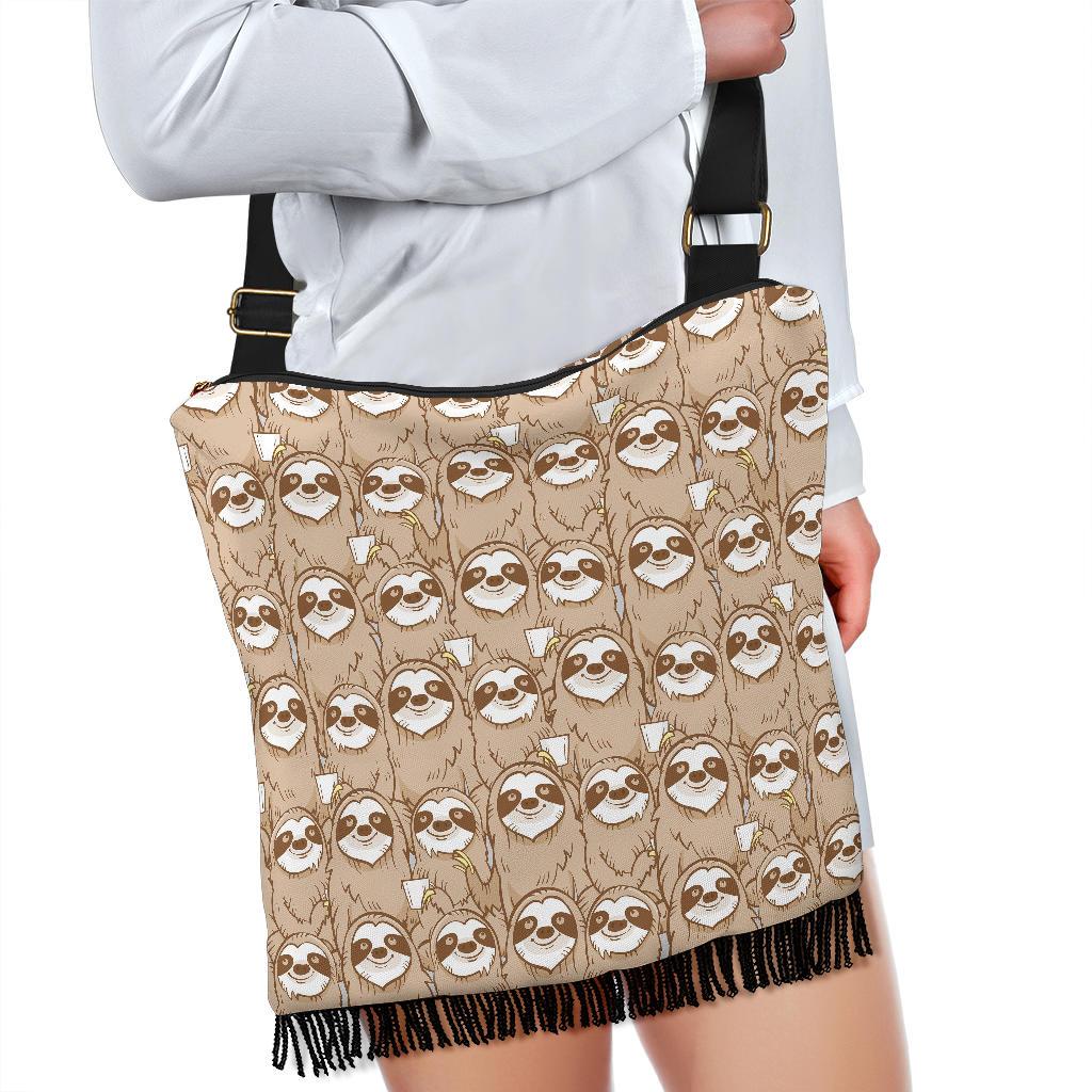 Sloth Pattern Print Crossbody Bags-grizzshop