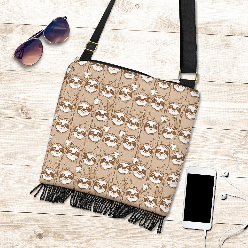 Sloth Pattern Print Crossbody Bags-grizzshop