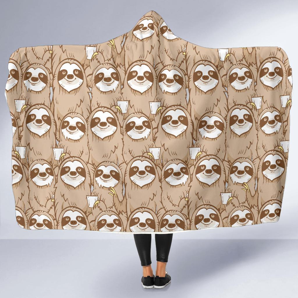 Sloth Pattern Print Hooded Blanket-grizzshop