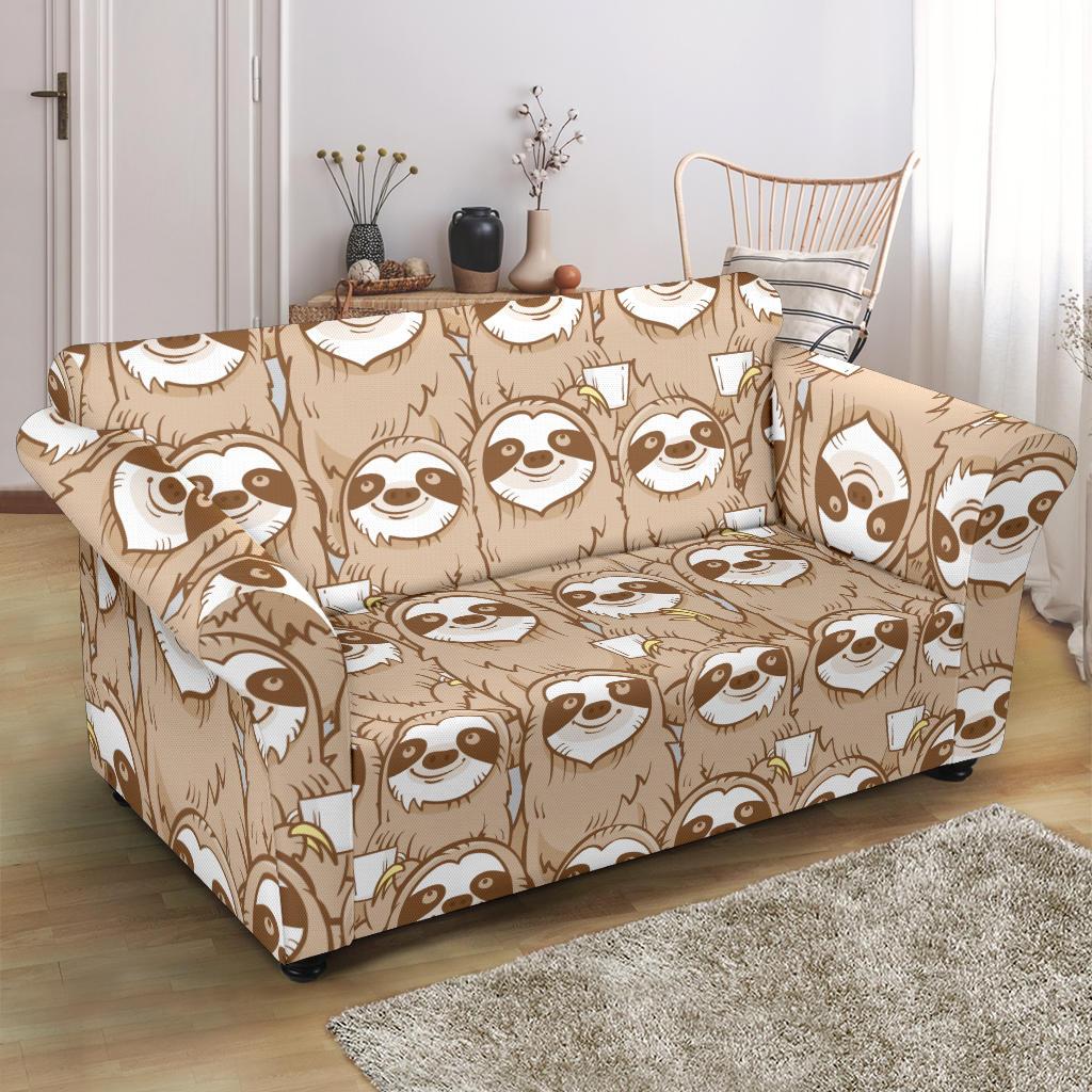 Sloth Pattern Print Loveseat Cover-grizzshop