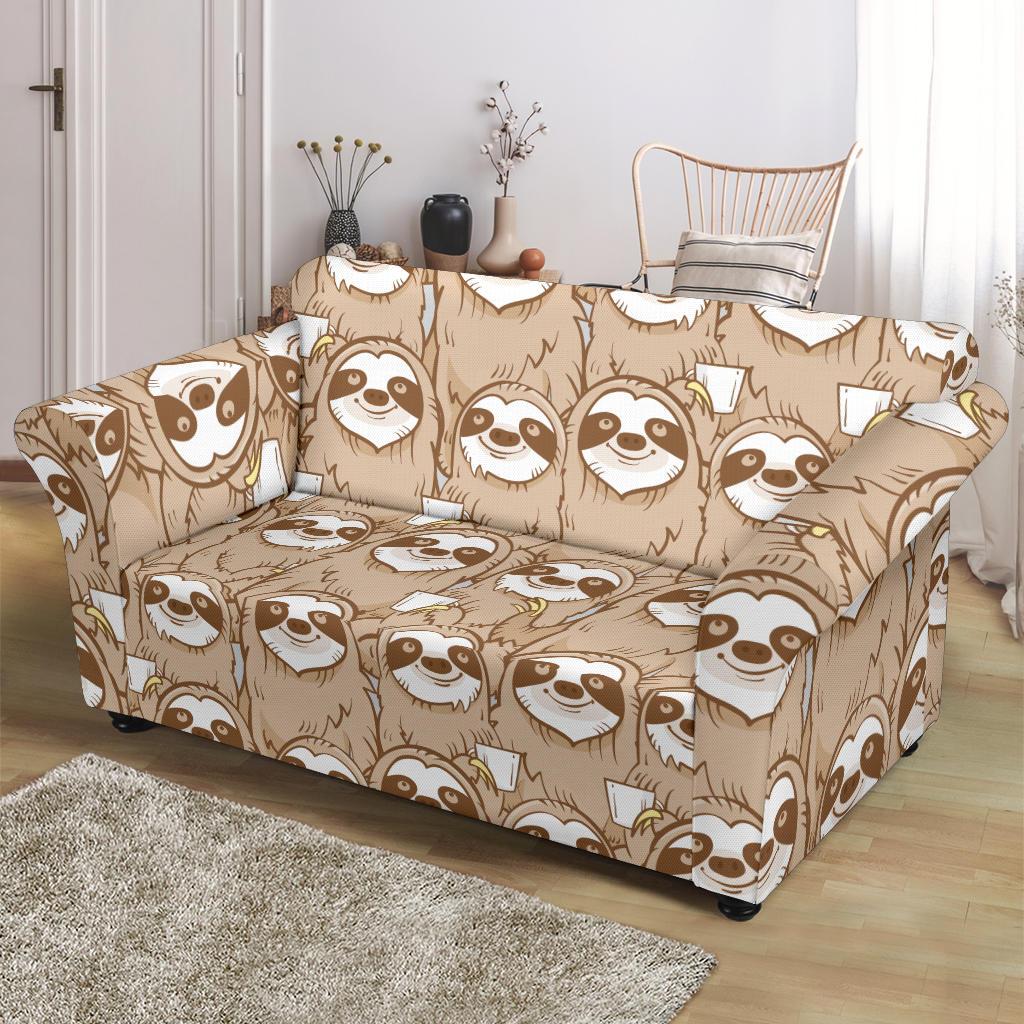 Sloth Pattern Print Loveseat Cover-grizzshop