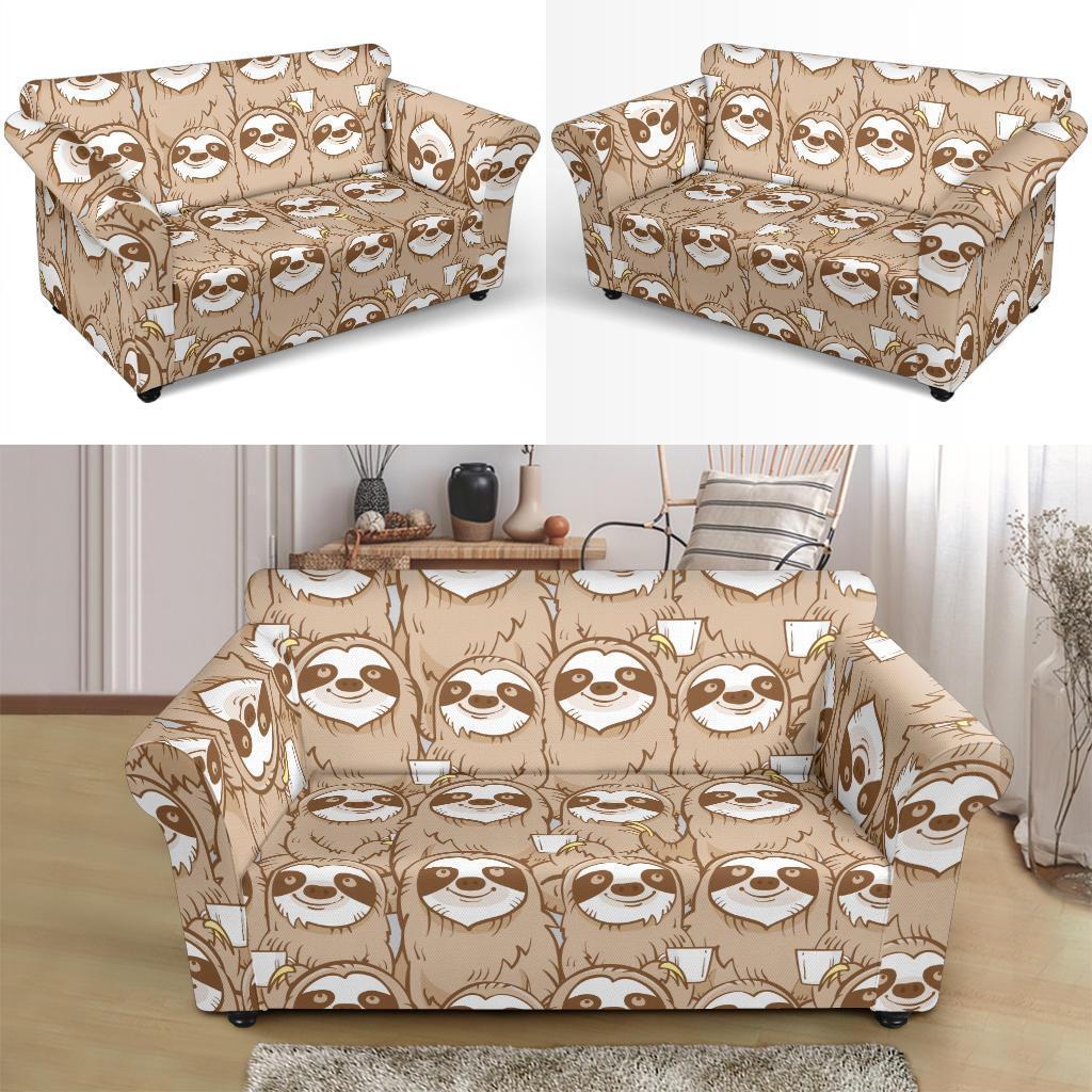 Sloth Pattern Print Loveseat Cover-grizzshop